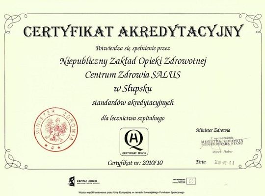 Certyfikat akredytacyjny 2010/10